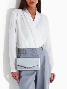 Сумка-клатч женская вечерняя на магните, с длинной цепочкой, серебристая