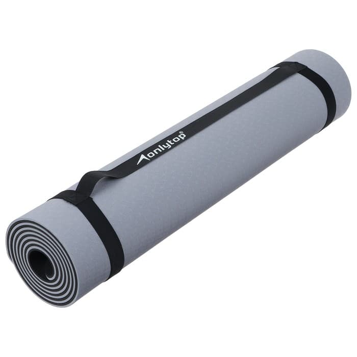 Коврик для фитнеса и йоги ONLYTOP, нескользящий, 183×61×0.6 см, серый, чёрный