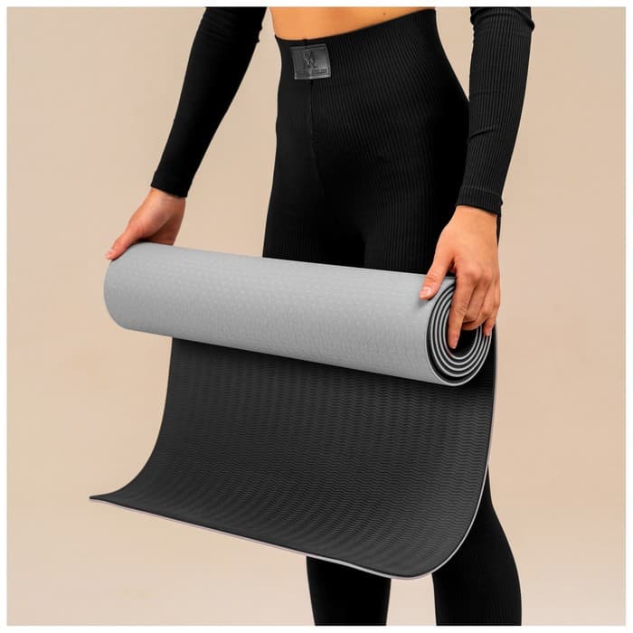 Коврик для фитнеса и йоги ONLYTOP, нескользящий, 183×61×0.6 см, серый, чёрный