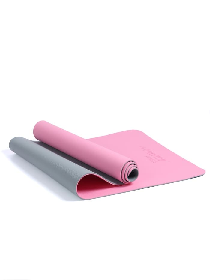 Коврик для фитнеса и йоги ONLYTOP, 183×61×0.6 см, серый, розовый