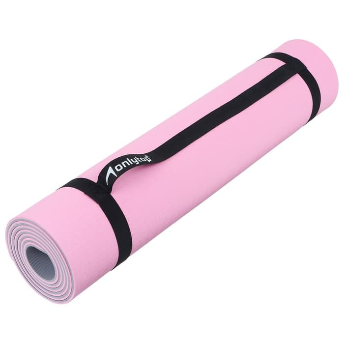 Коврик для фитнеса и йоги ONLYTOP, 183×61×0.6 см, серый, розовый