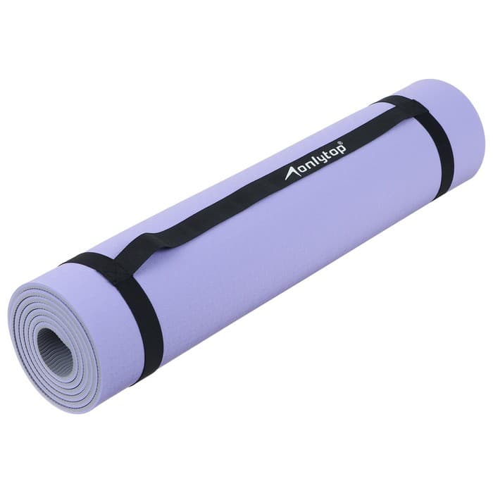 Коврик для фитнеса и йоги ONLYTOP, нескользящий, 183×61×0.6 см, серый, фиолетовый