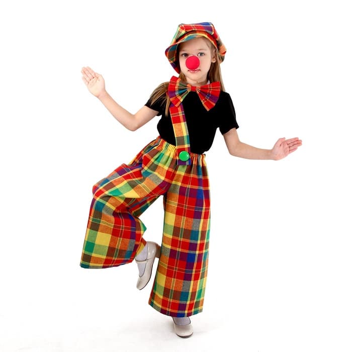 Костюм карнавальный «Клоун с бабочкой», цветная клетка, рост 104-128 см