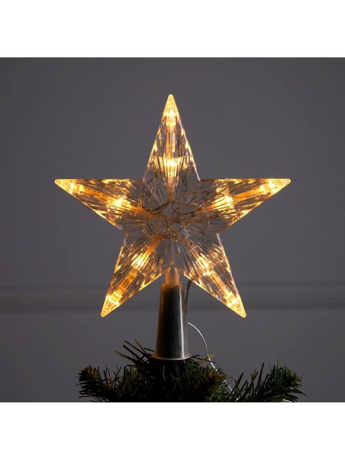 Светодиодная верхушка на ёлку «Звезда белая», 16 см, 10 LED, от батареек ААх2, фиксинг, свечение тёплое белое
