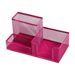 Подставка для канцелярских мелочей 3 отделения сетка металл розовая