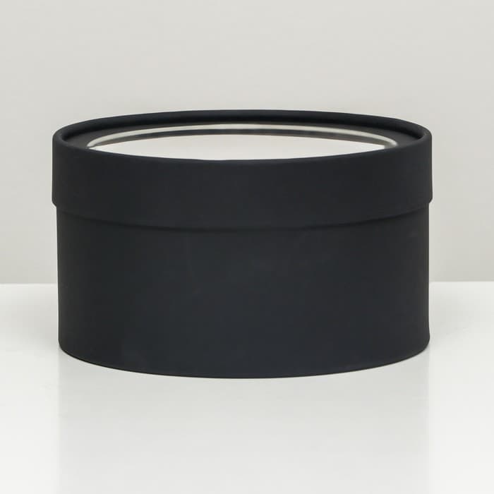 Подарочная коробка круглая, чёрная, завальцованная с окном, 18×10 см