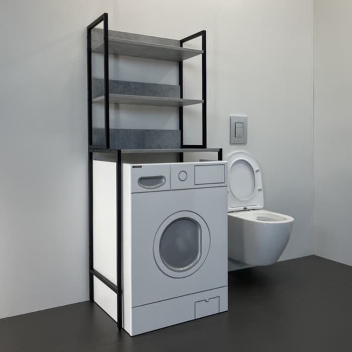 Стеллаж для стиральной машины Comforty, 650×1600×465 мм, с полками, цвет бетон светлый/чёрный
