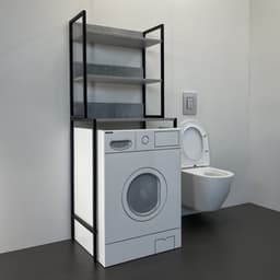 Стеллаж для стиральной машины Comforty, 650×1600×465 мм, с полками, цвет бетон светлый/чёрный