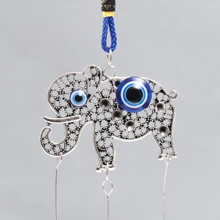 Музыка ветра «Слоник», металл, от сглаза с кисточкой 2 колокольчика, 24 см