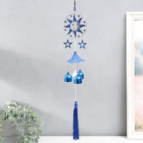 Музыка ветра «Месяц в солнце со звёздами», металл, с кисточкой 3 колокольчика, 43 см