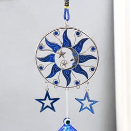 Музыка ветра «Месяц в солнце со звёздами», металл, с кисточкой 3 колокольчика, 43 см