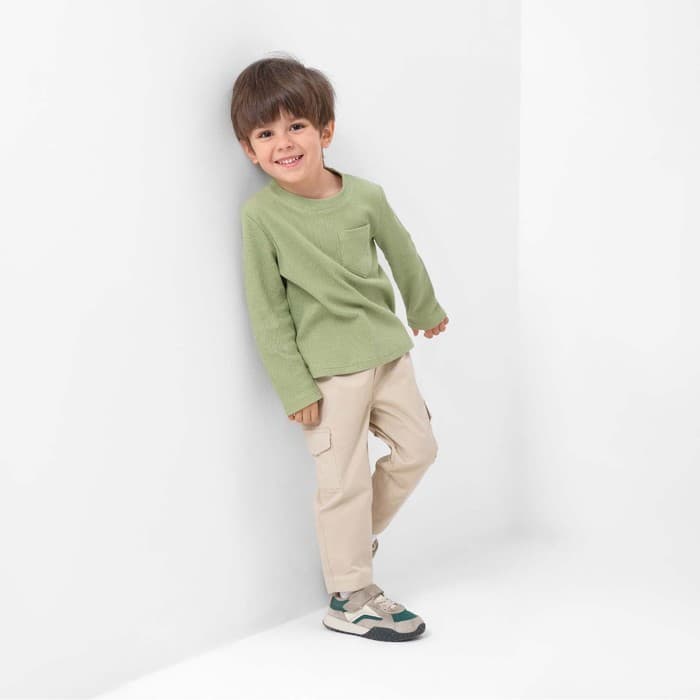 Лонгслив детский с карманом KAFTAN Basic line, размер 30 (98-104 см), хаки