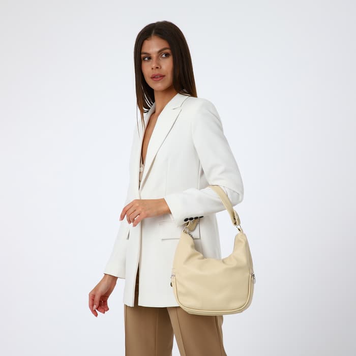 Сумка - мешок женская на молнии, 26×10×26 см, бежевая