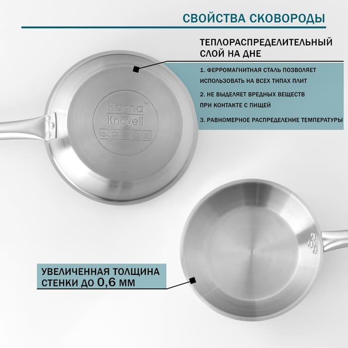 Сковорода Hanna Knövell, d=24 см, h=5 см, толщина стенки 0.6 мм, длина ручки 21.5 см, индукция, нержавеющая сталь