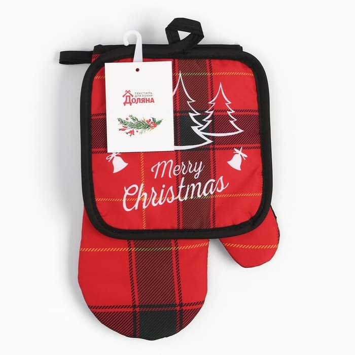 Прихватки набор 2 штуки «Доляна» Christmas, размер 17×17 см, 26×16 см