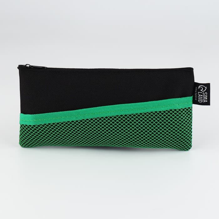 Пенал школьный, текстиль, плоский, 21×10 см «Чёрная с сеткой»