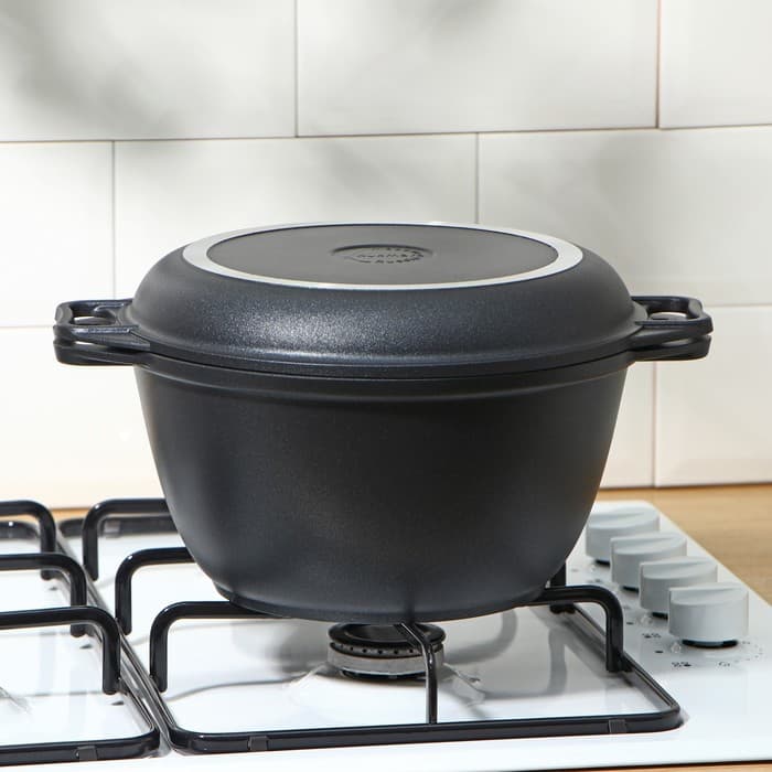 Казан KUKMARA «Традиция», 3 л, крышка-сковорода, литые ручки, антипригарное покрытие, литой алюминий, чёрный