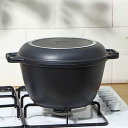 Казан KUKMARA «Традиция», 4 л, крышка-сковорода, литые ручки, антипригарное покрытие, литой алюминий, чёрный