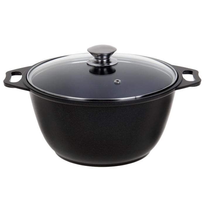 Кастрюля KUKMARA «Традиция», 3 л, d=22 см, со стеклянной крышкой, антипригарное покрытие, литой алюминий, чёрная