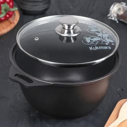 Кастрюля KUKMARA «Традиция», 3 л, d=22 см, со стеклянной крышкой, антипригарное покрытие, литой алюминий, чёрная