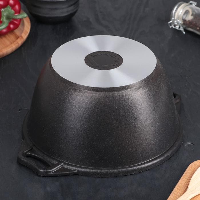 Кастрюля KUKMARA «Традиция», 3 л, d=22 см, со стеклянной крышкой, антипригарное покрытие, литой алюминий, чёрная