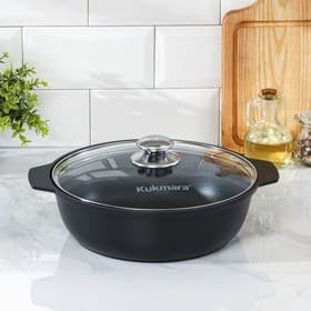 Жаровня KUKMARA «Традиция», 3 л, d=26 см, стеклянная крышка, антипригарное покрытие, чёрная