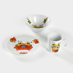 Набор посуды детский Добрушский завод «Пчёлы», 3 предмета: кружка 200 мл, салатник 350 мл, тарелка d=16.5 см, белый, рисунок МИКС