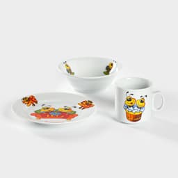 Набор посуды детский Добрушский завод «Пчёлы», 3 предмета: кружка 200 мл, салатник 350 мл, тарелка d=16.5 см, белый, рисунок МИКС