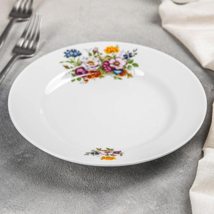 Тарелка Добрушский завод «Букет цветов», d=20 см, фарфор, белая
