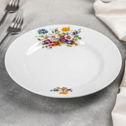 Тарелка Добрушский завод «Букет цветов», d=20 см, фарфор, белая