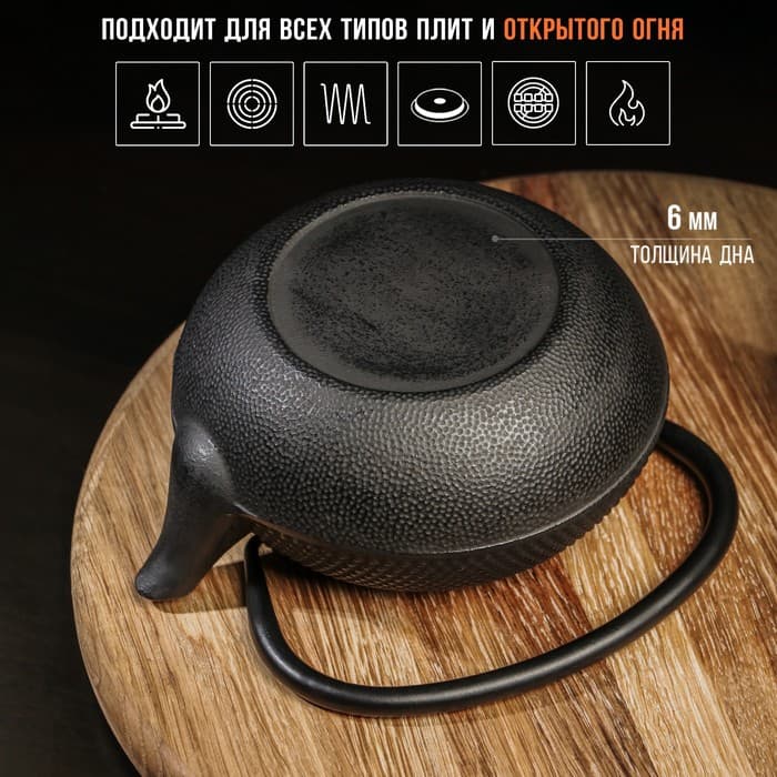 Чайник Magma «Восточная ночь», 600 мл, с ситом, эмалированный внутри, чугун, чёрный