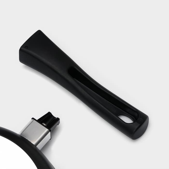 Сковорода KUKMARA «Традиция», d=22 см, стеклянная крышка, съёмная ручка, антипригарное покрытие, алюминий, чёрный