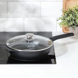 Сковорода KUKMARA «Традиция», d=24 см, h=6 см, стеклянная крышка, съёмная ручка, антипригарное покрытие, литой алюминий, чёрная