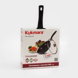 Сковорода KUKMARA «Традиция», d=26 см, стеклянная крышка, съёмная ручка, антипригарное покрытие, алюминий, чёрная