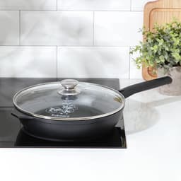 Сковорода KUKMARA «Традиция», d=26 см, стеклянная крышка, съёмная ручка, антипригарное покрытие, алюминий, чёрная