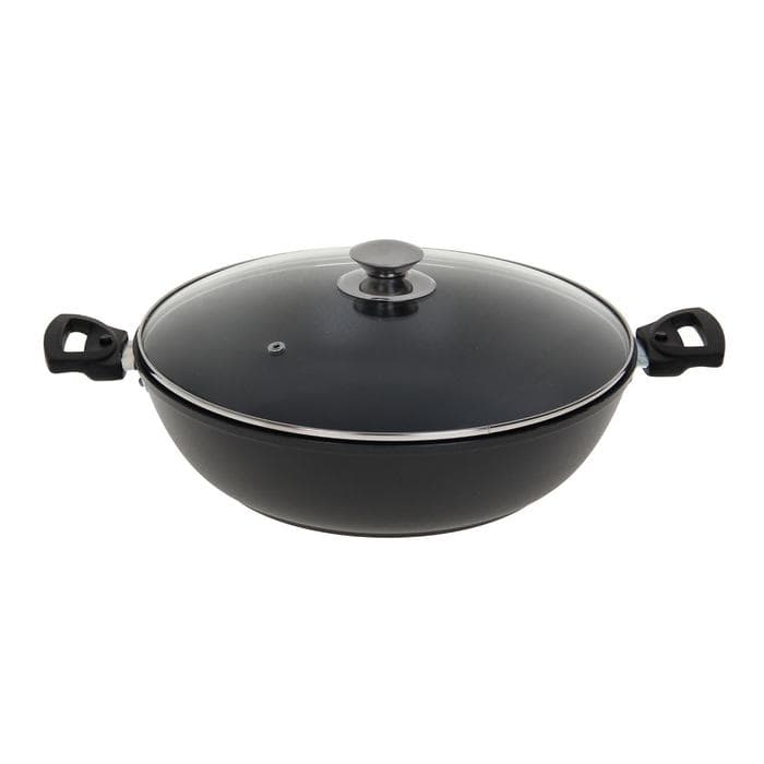 Сотейник KUKMARA «Традиция», 4 л, d=30 см, стеклянная крышка, съёмные ручки, антипригарное покрытие, чёрный¶