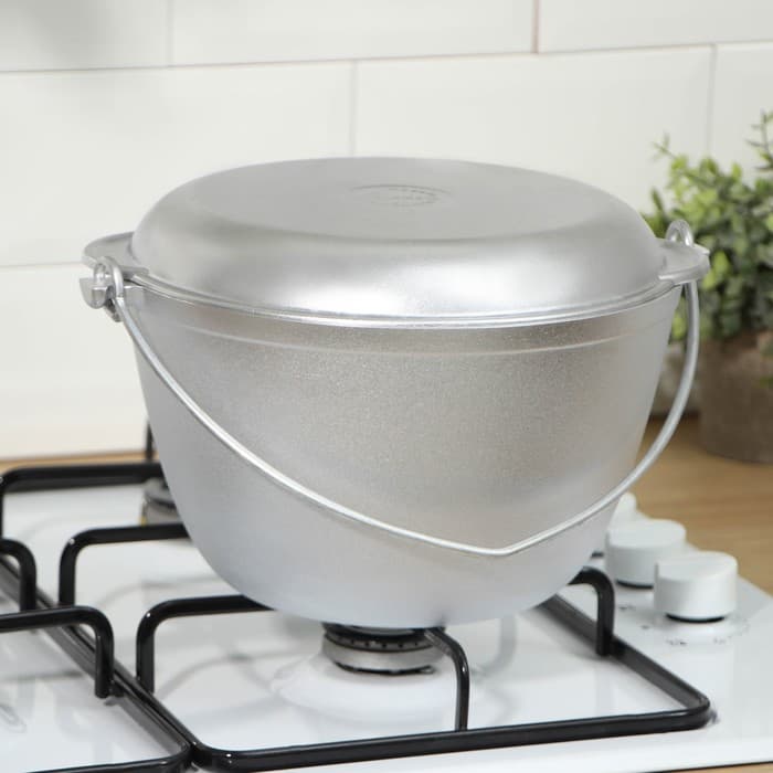 Казан походный KUKMARA, 4 л, крышка-сковорода, литой алюминий, серебристый