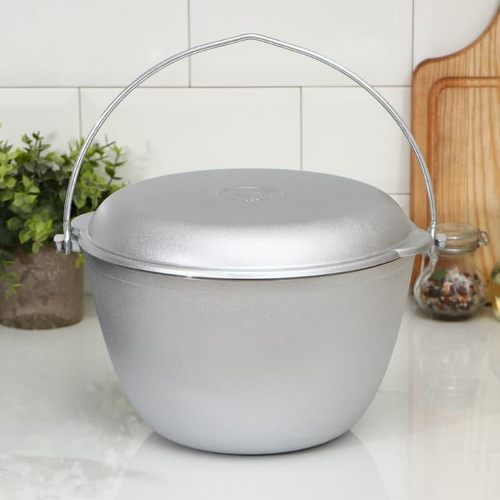 Казан походный KUKMARA, 5 л, крышка-сковорода, литой алюминий, серебристый