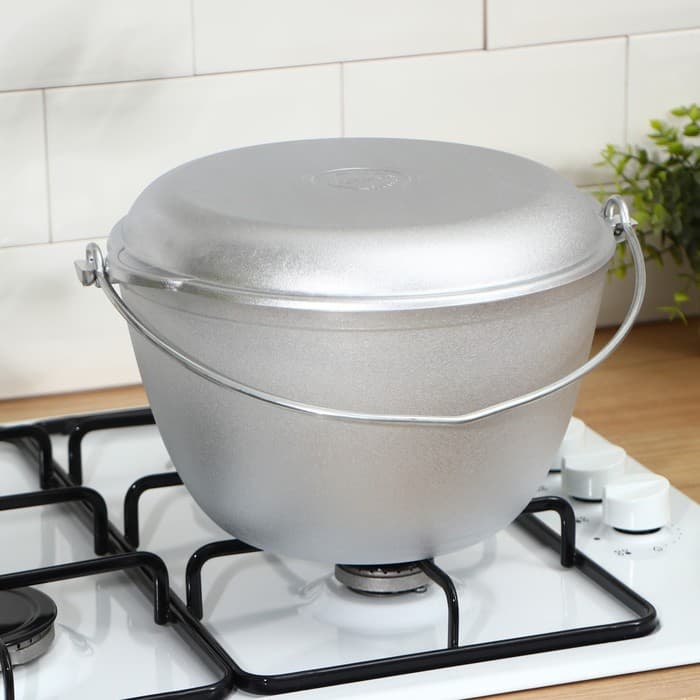 Казан походный KUKMARA, 5 л, крышка-сковорода, литой алюминий, серебристый