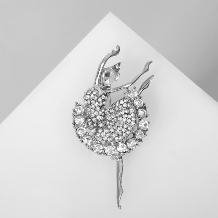 Брошь «Балерина», белая в серебре