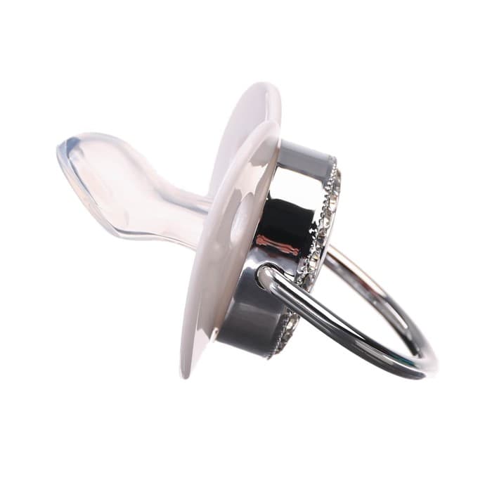 Соска - пустышка силиконовая ортодонтическая M&B «I LOVE MUM», от 6 мес., с колпачком, держатель - цепочка, белый/серебро, стразы