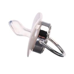 Соска - пустышка силиконовая ортодонтическая M&B «I LOVE MUM», от 6 мес., с колпачком, держатель - цепочка, белый/серебро, стразы