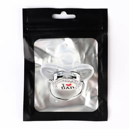 Соска - пустышка силиконовая ортодонтическая M&B «I LOVE DAD», от 6 мес., с колпачком, серый/серебро, стразы