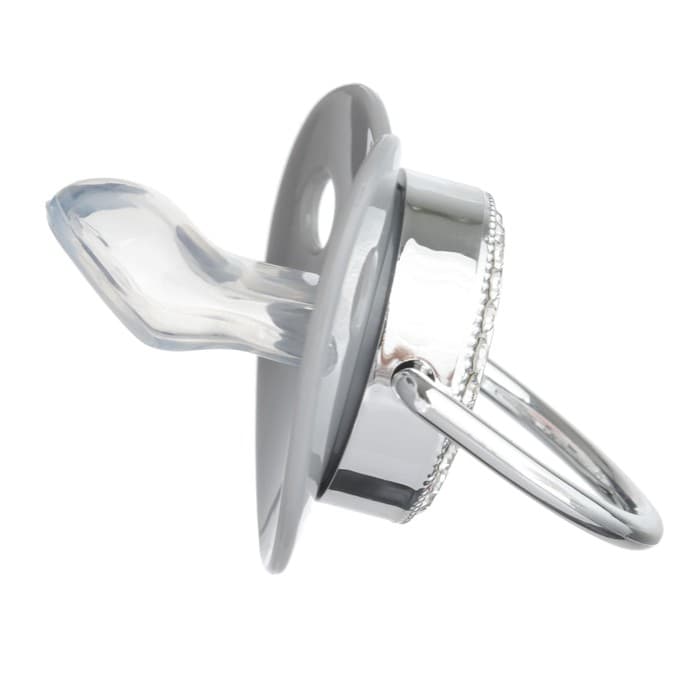 Соска - пустышка силиконовая ортодонтическая M&B «I LOVE DAD», от 6 мес., с колпачком, серый/серебро, стразы