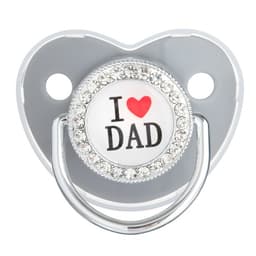 Соска - пустышка силиконовая ортодонтическая M&B «I LOVE DAD», от 6 мес., с колпачком, серый/серебро, стразы