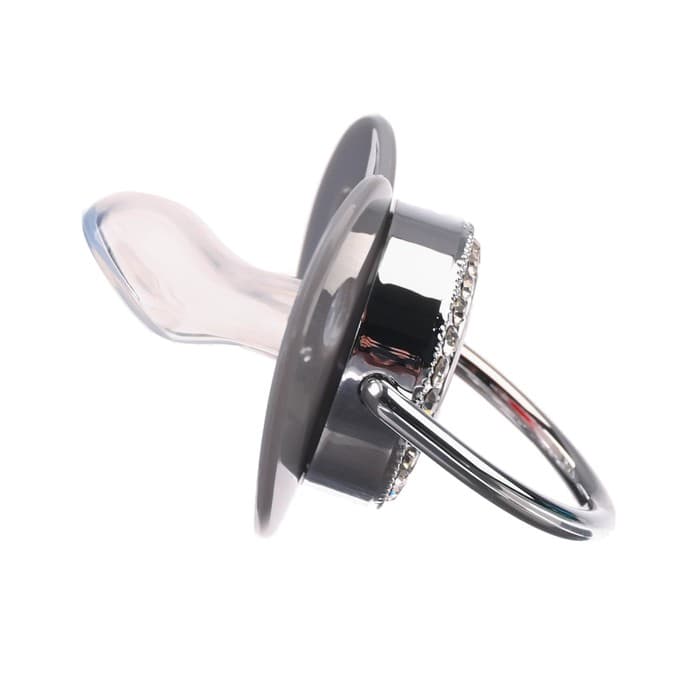 Соска - пустышка силиконовая ортодонтическая M&B «I LOVE DAD», от 6 мес., с колпачком, держатель - цепочка, серый/серебро, стразы