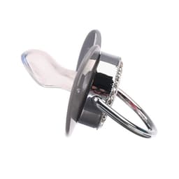 Соска - пустышка силиконовая ортодонтическая M&B «I LOVE DAD», от 6 мес., с колпачком, держатель - цепочка, серый/серебро, стразы