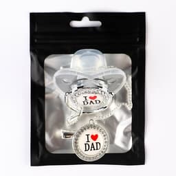 Соска - пустышка силиконовая ортодонтическая M&B «I LOVE DAD», от 6 мес., с колпачком, держатель - цепочка, серый/серебро, стразы