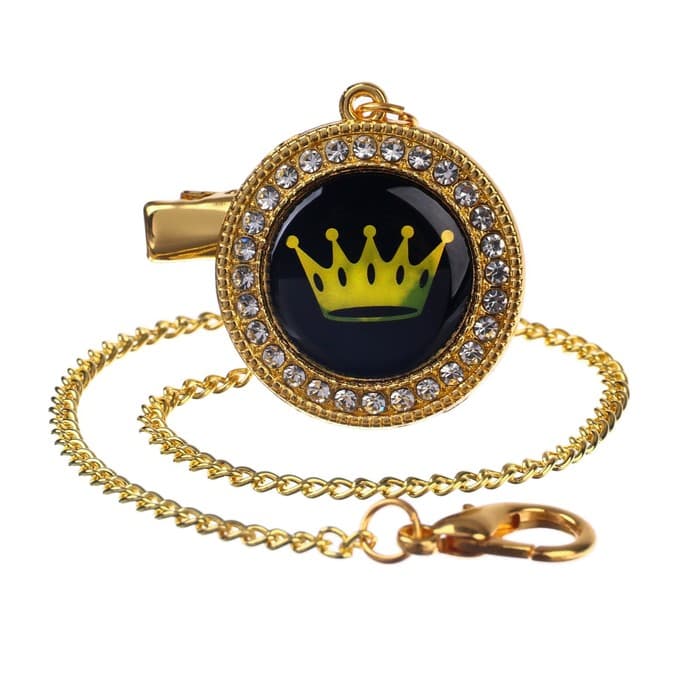 Соска - пустышка силиконовая ортодонтическая M&B «PRINCESS», от 6 мес., с колпачком, держатель - цепочка, белый/золото, стразы