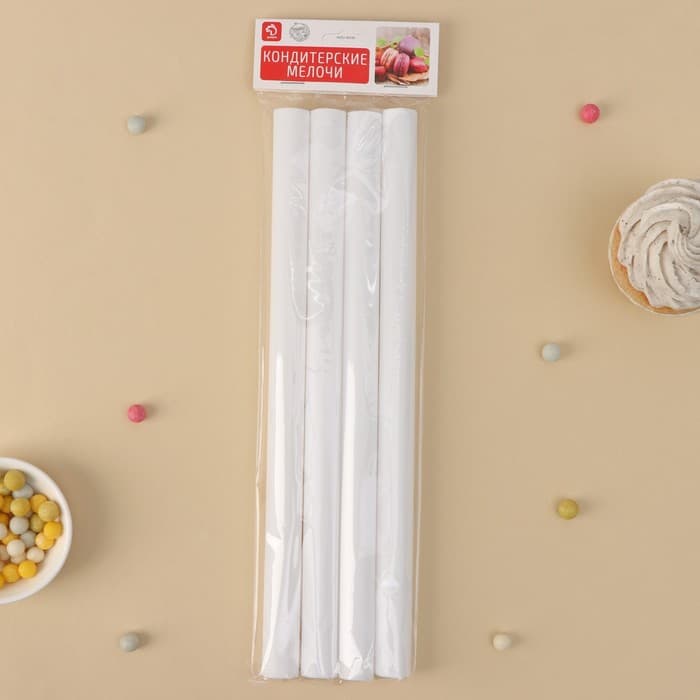 Палочки - дюбели для кондитерских изделий Доляна, d=1.8 см, 30 см, набор 4 шт., пластик, белые
